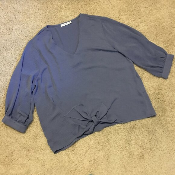 NWOT Purple BlueTie Hem Half Sleeve Blouse - Picture 12 of 16